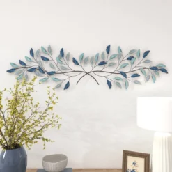 15" X 52" Metal Leaf Wall Decor With Gold Accent Blue - Olivia & May -Home Decor Shop GUEST 3408e57e 0fe9 4c4a b899 2fab9aed9c3f