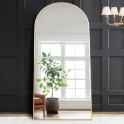 Muselady 70.8" Height Black Finish Large Arch-Crowned Top Full Length Floor Mirror With Stand -The Pop Home