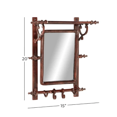 15" X 20" Bathroom Wall Rack With Hooks And Rectangular Mirror - Olivia & May 2 15" X 20" Bathroom Wall Rack With Hooks And Rectangular Mirror - Olivia & May - Image 2