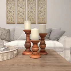 Set Of 3 Rustic Pillar Candle Holder - Olivia & May -Home Decor Shop GUEST 390f7371 521e 4a67 8f6a 5f40a14733f9