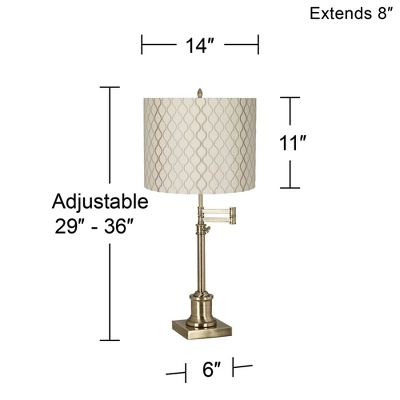 360 Lighting Swing Arm Desk Table Lamp 36" Tall Antique Brass Off White Embroidered Hourglass Fabric Drum Shade For Living Room Bedroom 2 360 Lighting Swing Arm Desk Table Lamp 36" Tall Antique Brass Off White Embroidered Hourglass Fabric Drum Shade For Living Room Bedroom - Image 2