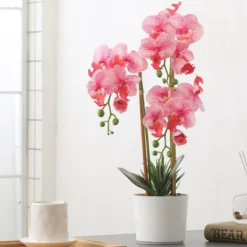 Forever Leaf Pink Orchid Artificial Plant In White Ceramic Pot, Indoor Artificial Plant For Home Decor