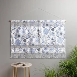 47"x32" 3pc Pimlada Phuapradit Blue And White Floral Wall Hanging Landscape Tapestries Blue - Deny Designs