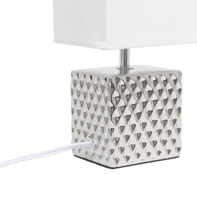 11.81" Tall Petite Hammered Square Bedside Table Desk Lamp With White Fabric Shade Silver - Simple Designs 4 11.81" Tall Petite Hammered Square Bedside Table Desk Lamp With White Fabric Shade Silver - Simple Designs - Image 4