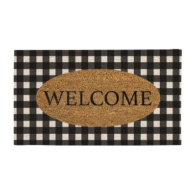 Evergreen Buffalo Check Welcome Indoor Outdoor Natural Coir Doormat 1'4"x2'4" Black 1 Evergreen Buffalo Check Welcome Indoor Outdoor Natural Coir Doormat 1'4"x2'4" Black