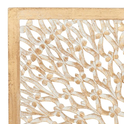 Wood Floral Handmade Intricately Carved Wall Decor With Mandala Design Light Brown - Olivia & May 4 Wood Floral Handmade Intricately Carved Wall Decor With Mandala Design Light Brown - Olivia & May - Image 4