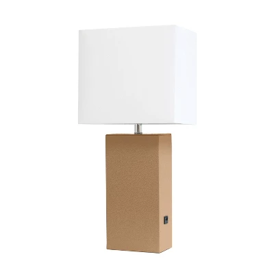 21" Lexington Leather Base Modern Home Decor Bedside Table Lamp With USB Charging Port And Fabric Shade - Lalia Home 10 21" Lexington Leather Base Modern Home Decor Bedside Table Lamp With USB Charging Port And Fabric Shade - Lalia Home - Image 10