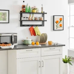 29" X 16" 2 Tier Ledge Wall Shelf Organizer With Five Hanging Hooks Black - Danya B. -Home Decor Shop GUEST 41d49835 6d20 4fdd a565 5eaa3bb6016d