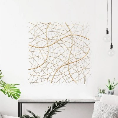 LuxenHome 26.4" Square Gold Abstract Metal Wall Decor 3 LuxenHome 26.4" Square Gold Abstract Metal Wall Decor - Image 3
