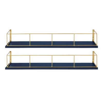 24" X 4" 2pk Benbrook Wood And Metal Floating Wall Shelf Set Blue/Gold - Kate & Laurel All Things Decor 1 24" X 4" 2pk Benbrook Wood And Metal Floating Wall Shelf Set Blue/Gold - Kate & Laurel All Things Decor