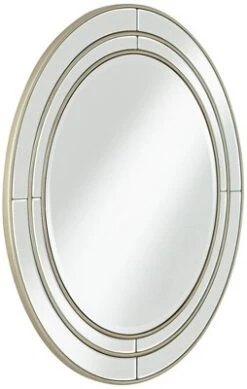 Noble Park San Simeon Round Vanity Decorative Wall Mirror Modern Beveled Glass Matte Champagne Frame 31 3/4" Wide For Bathroom Bedroom House Entryway -Home Decor Shop GUEST 44a9c577 44f5 49cd 8b80 84523dcf6e95