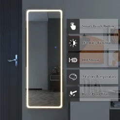 Abilene Full Length Mirror With LED Lights, 63" LED Free Standing Mirror Wall Mirror With Dimming & 3 Color Modes,Round Corner-The Pop Home