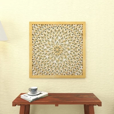 Wood Floral Handmade Intricately Carved Wall Decor With Mandala Design Light Brown - Olivia & May 14 Wood Floral Handmade Intricately Carved Wall Decor With Mandala Design Light Brown - Olivia & May - Image 14