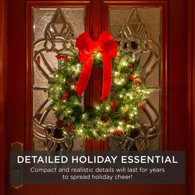 Best Choice Products Pre-Lit Battery Powered Christmas Wreath Decoration W/ PVC Tips, Ribbons 5 Best Choice Products Pre-Lit Battery Powered Christmas Wreath Decoration W/ PVC Tips, Ribbons - Image 5
