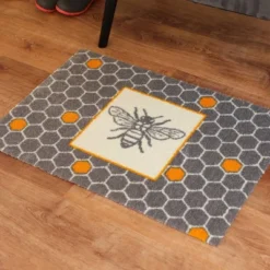 2'x3' ColorStar Bee Hex Door Mat Gray - Bungalow Flooring