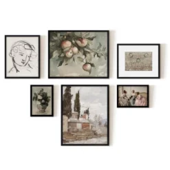 Americanflat 6 Piece Vintage Gallery Wall Art Set - Chickadee, Apple Tree Watercolor, Portrait Sketch, Afghan Rug By Maple + Oak -Home Decor Shop GUEST 492ae3fe 984e 4fa6 a00a b6b099d0a06f