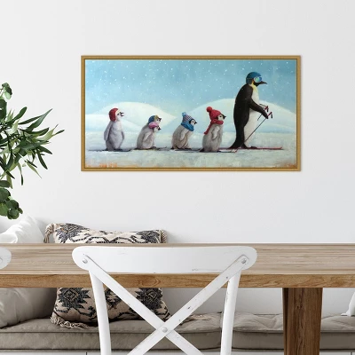 26" X 14" Ski School Penguins By Lucia Heffernan Framed Canvas Wall Art - Amanti Art 3 26" X 14" Ski School Penguins By Lucia Heffernan Framed Canvas Wall Art - Amanti Art - Image 3