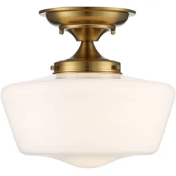 Regency Hill Rustic Farmhouse Ceiling Light Semi Flush Mount Fixture 12" Wide Soft Gold Opal White Glass For Bedroom Kitchen Living Room Hallway House -Home Decor Shop GUEST 4a0a7434 1117 475e b7d4 8aa991df89f2