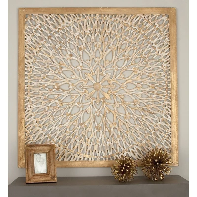 Wood Floral Handmade Intricately Carved Wall Decor With Mandala Design Light Brown - Olivia & May 18 Wood Floral Handmade Intricately Carved Wall Decor With Mandala Design Light Brown - Olivia & May - Image 18