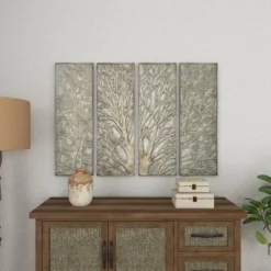 Metal Tree Wall Decor With Embossed Design Set Of 4 Brown - Olivia & May -Home Decor Shop GUEST 4d817638 3c82 47ee 8e4e d1c1d66c1af5