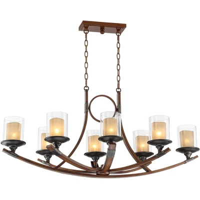 Franklin Iron Works Tafford Mahogany Wood Linear Pendant Chandelier 43 1/4" Wide Rustic Farmhouse Clear Glass 8-Light Fixture For Dining Room Kitchen 6 Franklin Iron Works Tafford Mahogany Wood Linear Pendant Chandelier 43 1/4" Wide Rustic Farmhouse Clear Glass 8-Light Fixture For Dining Room Kitchen - Image 6