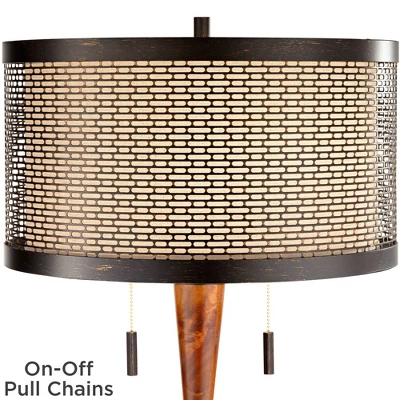 Franklin Iron Works Hunter Rustic Floor Lamp With Tray Table 64 3/4" Tall Faux Wood Bronze USB Charging Port Oatmeal Linen Drum Shade For Living Room 5 Franklin Iron Works Hunter Rustic Floor Lamp With Tray Table 64 3/4" Tall Faux Wood Bronze USB Charging Port Oatmeal Linen Drum Shade For Living Room - Image 5