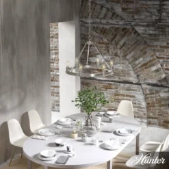 6-Light Saddlewood Chandelier Brushed Nickel - Hunter Fan