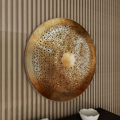 Metal Plate Wall Decor With Moroccan Pattern Gold - Olivia & May 8 Metal Plate Wall Decor With Moroccan Pattern Gold - Olivia & May - Image 8