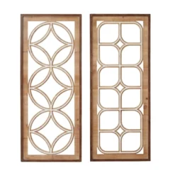 Set Of 2 Wood Geometric Carved Wall Decors Dark Brown - Olivia & May