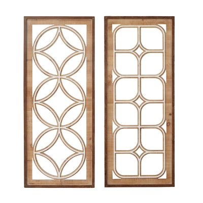 Set Of 2 Wood Geometric Carved Wall Decors Dark Brown - Olivia & May 1 Set Of 2 Wood Geometric Carved Wall Decors Dark Brown - Olivia & May