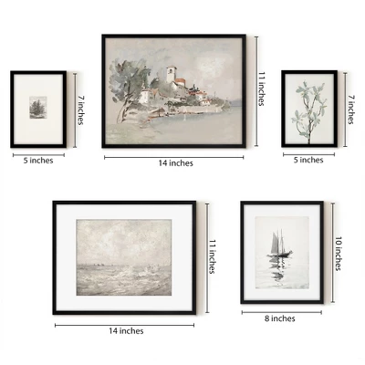Americanflat 5 Piece Vintage Gallery Wall Art Set - Seaside Villa, Seascape In Greys, Calm Sailing, Tree Etching By Maple + Oak 2 Americanflat 5 Piece Vintage Gallery Wall Art Set - Seaside Villa, Seascape In Greys, Calm Sailing, Tree Etching By Maple + Oak - Image 2