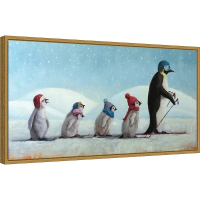 26" X 14" Ski School Penguins By Lucia Heffernan Framed Canvas Wall Art - Amanti Art 1 26" X 14" Ski School Penguins By Lucia Heffernan Framed Canvas Wall Art - Amanti Art