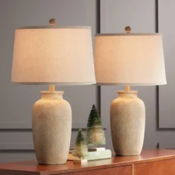 Regency Hill Rustic Farmhouse Table Lamps 25 1/2" High Set Of 2 Beige Oatmeal Fabric Drum Shades For Living Room Bedroom House 14 Regency Hill Rustic Farmhouse Table Lamps 25 1/2" High Set Of 2 Beige Oatmeal Fabric Drum Shades For Living Room Bedroom House -Home Decor Shop GUEST 5d35d3e0 141f 4735 955b 664ac3c2b4e8