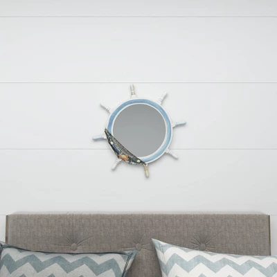 Wood Sail Boat Ship Wheel Wall Mirror With Netting Accent White - Olivia & May 14 Wood Sail Boat Ship Wheel Wall Mirror With Netting Accent White - Olivia & May - Image 14