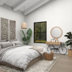 Wood Beaded Frame Wall Mirror With Distressing Light Brown - Olivia & May -Home Decor Shop GUEST 60a0008f 833d 44f6 9220 2187e7dd03f3