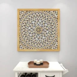 Wood Floral Handmade Intricately Carved Wall Decor With Mandala Design Light Brown - Olivia & May 33 Wood Floral Handmade Intricately Carved Wall Decor With Mandala Design Light Brown - Olivia & May -Home Decor Shop GUEST 61011271 1c93 4f33 87cf 336654377d85