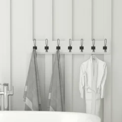 Flash Furniture Daly Wall Mounted 34 Inch Solid White Pine Wood Storage Rack With 7 Hooks For Entryway, Kitchen, Bathroom -Home Decor Shop GUEST 6153fc8e 452d 480f b56e d02da1d6a1ce