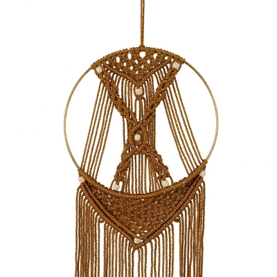 39" X 10" Fabric Macrame Handmade Intricately Weaved Wall Decor With Beaded Fringe Tassels Brown - Olivia & May 5 39" X 10" Fabric Macrame Handmade Intricately Weaved Wall Decor With Beaded Fringe Tassels Brown - Olivia & May - Image 5
