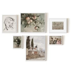 Americanflat 6 Piece Vintage Gallery Wall Art Set - Chickadee, Apple Tree Watercolor, Portrait Sketch, Afghan Rug By Maple + Oak -Home Decor Shop GUEST 647deee8 9816 42a6 97ff e3d6ac898c41