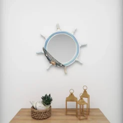 Wood Sail Boat Ship Wheel Wall Mirror With Netting Accent White - Olivia & May 35 Wood Sail Boat Ship Wheel Wall Mirror With Netting Accent White - Olivia & May -Home Decor Shop GUEST 661c08d3 5a77 469a 9105 53d265d41ca7