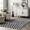 Dominique Abstract Checkered Fringe Area Rug