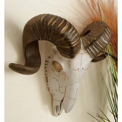 Polystone Sheep Skull Wall Decor White - Olivia & May 1 Polystone Sheep Skull Wall Decor White - Olivia & May