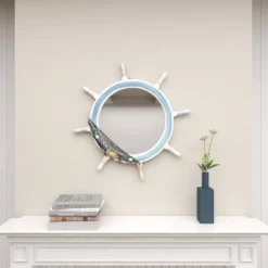 Wood Sail Boat Ship Wheel Wall Mirror With Netting Accent White - Olivia & May 32 Wood Sail Boat Ship Wheel Wall Mirror With Netting Accent White - Olivia & May -Home Decor Shop GUEST 687efd93 1947 462a 92d0 5f5161f1b69d