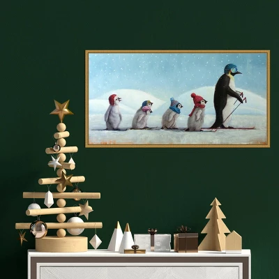 26" X 14" Ski School Penguins By Lucia Heffernan Framed Canvas Wall Art - Amanti Art 4 26" X 14" Ski School Penguins By Lucia Heffernan Framed Canvas Wall Art - Amanti Art - Image 4