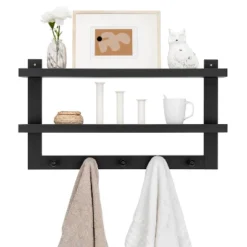 29" X 16" 2 Tier Ledge Wall Shelf Organizer With Five Hanging Hooks Black - Danya B. -Home Decor Shop GUEST 695d0c8e 2366 40d4 92f4 7c825fd6ca8e