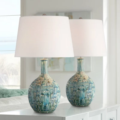 360 Lighting Mid Century Modern Table Lamps 26" High Set Of 2 Ceramic Teal Glaze Handcrafted White Empire Shade For Living Room (Colors May Vary) 1 360 Lighting Mid Century Modern Table Lamps 26" High Set Of 2 Ceramic Teal Glaze Handcrafted White Empire Shade For Living Room (Colors May Vary)