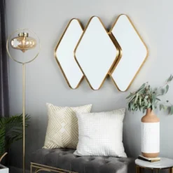 Metal Overlapping Diamond Wall Mirror With Gold Frame Gold - CosmoLiving By Cosmopolitan