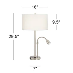 Possini Euro Design Traverse Modern Table Lamps Set Of 2 29 1/2" Tall Brushed Nickel With USB Charging Port LED Gooseneck White Drum Shade For Desk -Home Decor Shop GUEST 6d7b83aa 79f5 4aad 8a9b 164194cb3e7e