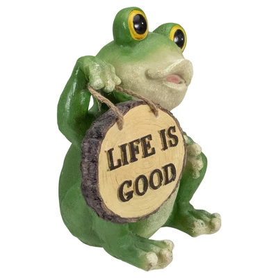 Northlight 9" Green 'Life Is Good' Frog Outdoor Garden Statue 2 Northlight 9" Green 'Life Is Good' Frog Outdoor Garden Statue - Image 2