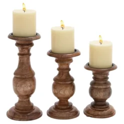 Set Of 3 Rustic Pillar Candle Holder - Olivia & May -Home Decor Shop GUEST 6e618a3c bd20 498e adb4 1872fc72bddb